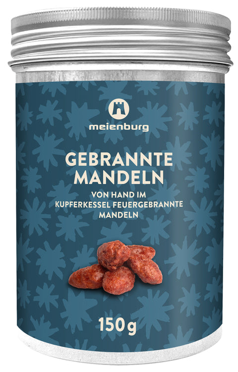 Dose mit gebrannten Mandeln, meienburg, 150 g, mit Mandeln auf dem Etikett