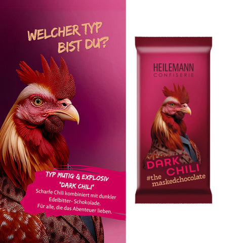 Heilemann Masked Chocolates leckere Dark Chili Edelbitter-Schokolade, 37 g