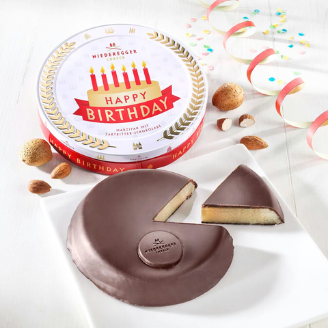 Niederegger kleine Marzipantorte Motto-Dose "Happy Birthday", 185 g