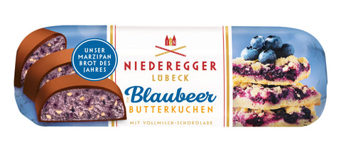 Niederegger Blaubeer Butterkuchen Marzipanbrot, 125 g Packung mit Blaubeeren