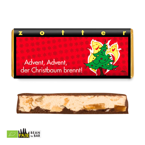Zotter Schokolade gebrannte Mandeln "Advent, Advent, der Christbaum brennt", 70 g