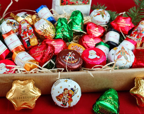 Niederegger Marzipanerie Nougaterie "Frohe Weihnachten", Probierstücke