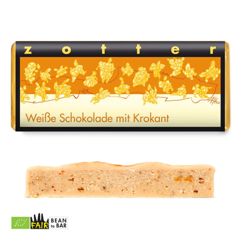 Zotter handgeschöpfte Weiße Schokolade mit Krokant, 70 g