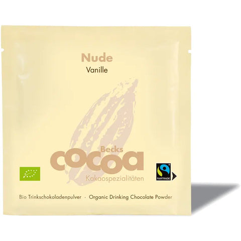 Becks Cocoa BIO Trinkschokolade Portionsbeutel „Nude“ (Vanille), cremefarbenes Beutelchen