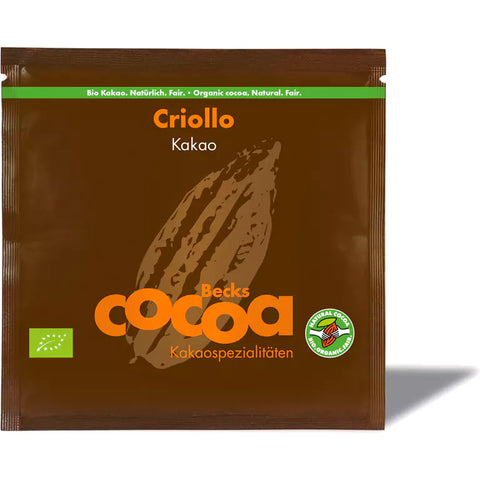 Becks Cocoa BIO Trinkschokolade Portionsbeutel „Criollo“ (Kakao), braunes Beutelchen