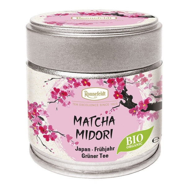 Ronnefeldt Bio Matcha Tee im Döschen, Midori, mit floraler Gestaltung