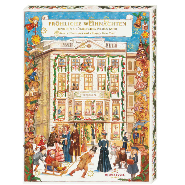 Adventskalender „Café Niederegger“ (B-Ware), Vorderseite mit Weihnachtsillustration