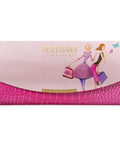 Schokoladenverpackung mit pinkem Prägelederlook und Abdeckung mit Mädchenmotiv, HEILEMANN