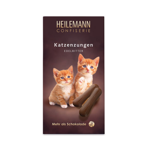 Katzenzungen-Schokolade in Zartbitter, Packung mit Katzenmotiv